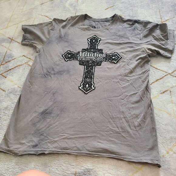 Vintage Thrashed affliction T-shirt jealous souls cut series L Embossed Y2K - Picture 2 of 7